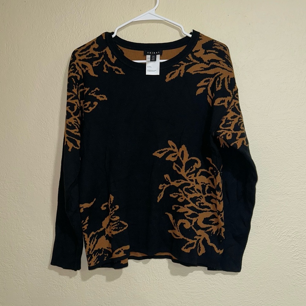 Tribal Black & Brown Pattern Pullover Sweater - image 1